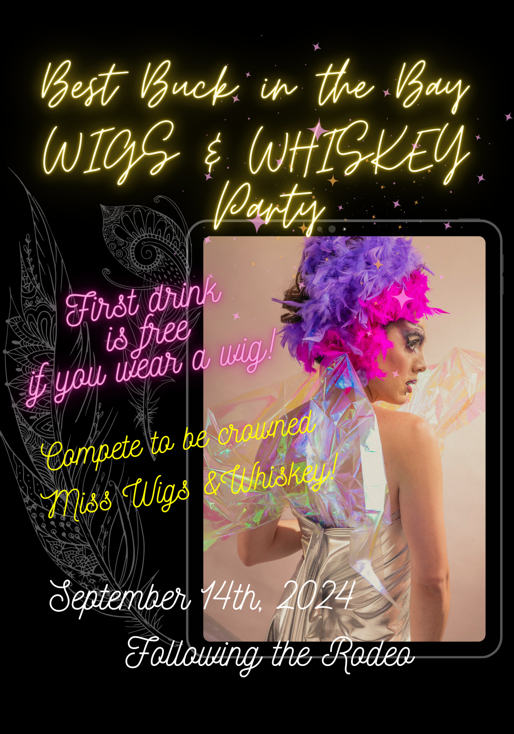 WIGS & WHISKEY (3.5 x 5 in)